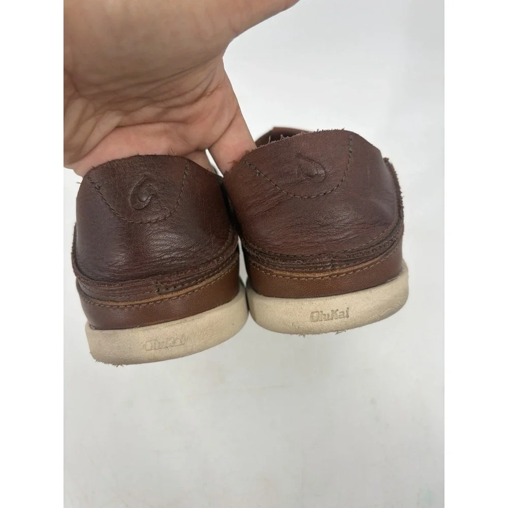 Olukai Nalukai Leather Mens Shoes Size 9.5 Slip On Drop In Casual Brown